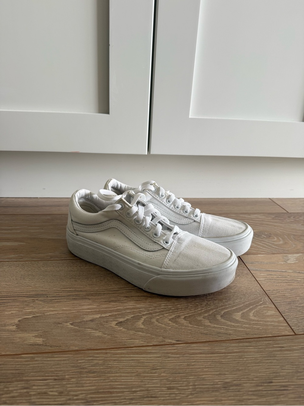 Vans White Low-Top Platform Canvas Sneakers